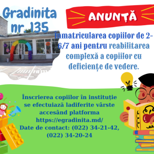 Anunț cu privire la Înmatricularea copiilor
